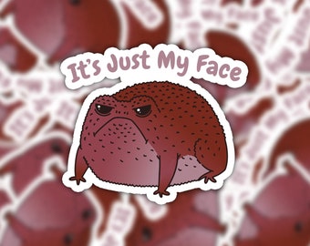 It's Just My Face Frog Sticker, Funny Frog Sticker, Sarcastic Quote Sticker, Cute Rain Frog Sticker, RBF Sticker, Water Bottle Stickers