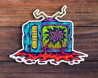 TV Zombie Head Gore Sticker, Glitchcore Sticker, Weird Stickers, Aesthetic Stickers, Bloody Gorey Scary Spooky Sticker, Weirdcore Stickers