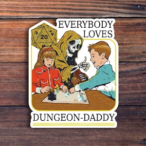 Everybody Loves Dungeon Daddy Vinyl Sticker, Retro Style Dungeons And Dragons, DND Gift, DM Gift, Dungeon Master, Dice Sticker, RPG Sticker,