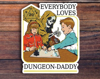 Everybody Loves Dungeon Daddy Vinyl Sticker, Retro Style Dungeons And Dragons, DND Gift, DM Gift, Dungeon Master, Dice Sticker, RPG Sticker,
