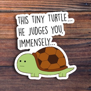 Turtle Sticker, Funny Animal Sticker, Cute Turtle, Turtle Gifts, Animal Lover Gift, Water Bottle Sticker, This Tiny Turtle He Judges You