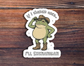 Frog Cowboy Sticker, Funny Shenanigan Vinyl Decal, Waterproof Laptop Sticker