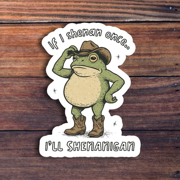 Frog Cowboy Sticker, Funny Shenanigan Vinyl Decal, Waterproof Laptop Sticker