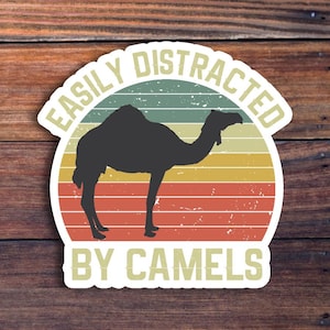 Easily Distracted By Camels Vinyl Sticker, Funny Sticker, Camels Laptop Decals, Camels Tumbler Stickers, Camels Water Bottle Sticker