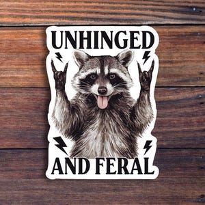 Unhinged And Feral Sticker, Funny Raccoon Sticker, Rock’n Feral Possum Decal, Vintage Feral Mom Sticker, Funny Sarcastic Quote Sticker