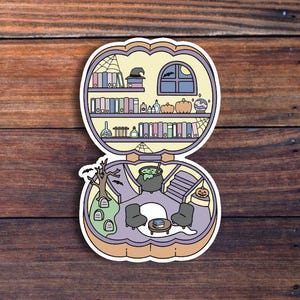 Pegatina de biblioteca de bolsillo espeluznante, pegatina retro de Halloween, pegatina de libros, pegatina bonita y moderna, pegatina de vinilo resistente al agua