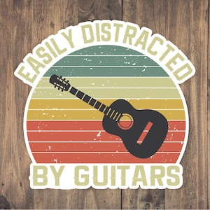 Easily Distracted By Guitars sticker, vinyl decal sticker for laptops, cars, water bottle, hydroflask, toolbox, funny sticker, free shipping