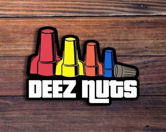 Deez Nuts Sticker, Funny Wire Nut Electrician Sticker for Toolbox, Car, Laptop, Water Bottle, Phone, Computer, Waterproof Vinyl Sticker