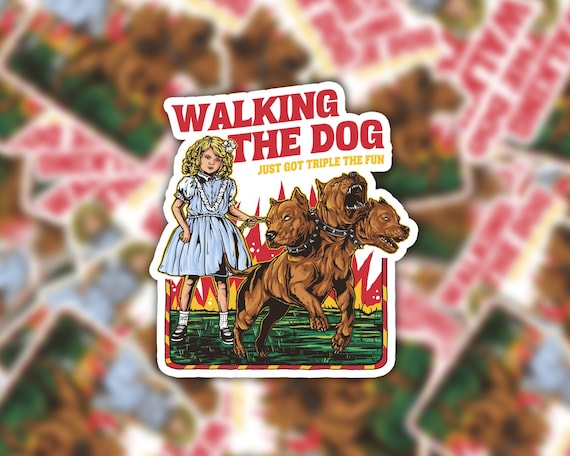 Walking The Dog Sticker, Funny Dog Sticker, Retro Vintage Style Sticker, Horror Movie Sticker, Cerberus Sticker, Meme Sticker, Laptop Decal