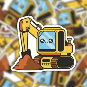 Kawaii Excavator Vinyl Sticker, Excavator Sticker, Cute Sticker For Kids, Aesthetic Gifts For Kids Party, Kids Stickers, Child Stickers