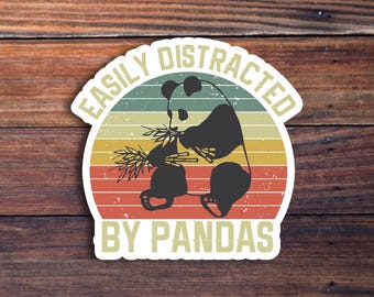 easily distracted by Pandas vinyl sticker, funny sticker, Pandas laptop decals, Pandas tumbler stickers, Pandas water bottle sticker