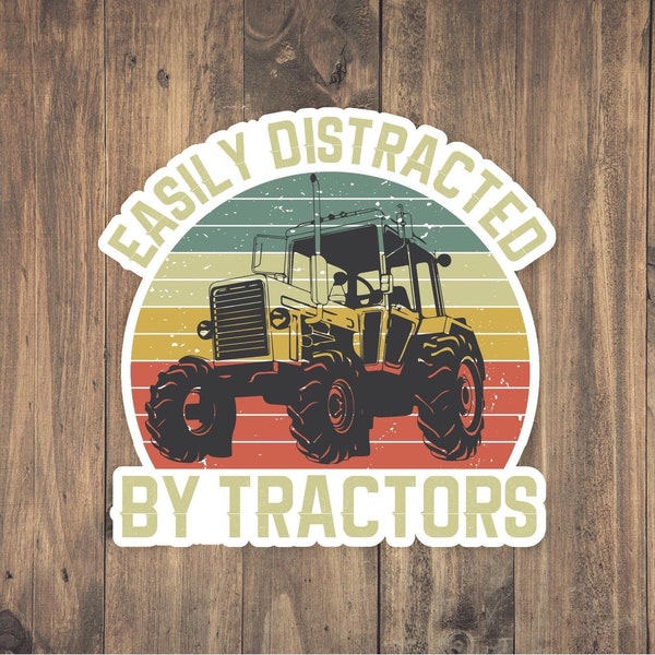 easily distracted by Tractors vinyl sticker, funny sticker, Tractors laptop decals, Tractors tumbler stickers, Tractors water bottle sticker