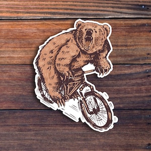 Bear On Bike Sticker, Bike Sticker, Bear Sticker, Cycling Sticker For Laptops, Water Bottles, Planners, Hydroflasks, And More