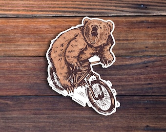 Bear On Bike Sticker, Bike Sticker, Bear Sticker, Cycling Sticker For Laptops, Water Bottles, Planners, Hydroflasks, And More