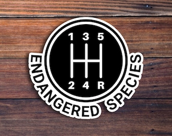 Endangered Species, Funny Sticker, Manual Sticker, Stick Shift Sticker, Car Decal, Truck Decal, Bumper Sticker, Gear Sticker, Meme Sticker