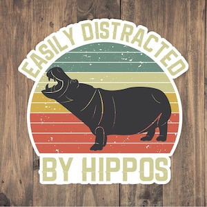 Easily Distracted By Hippos sticker, vinyl decal sticker for laptops, cars, water bottle, hydroflask, toolbox, funny sticker, free shipping