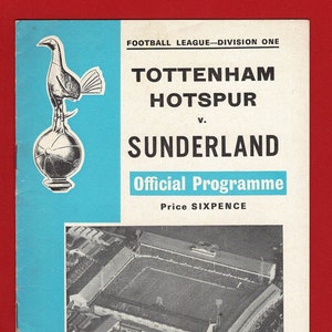 May include: A vintage program for a Tottenham Hotspur vs Sunderland football match. The program features a blue and white color scheme with the Tottenham Hotspur crest and an aerial view of the stadium. The program is dated Saturday, 16th November, 1968.