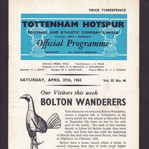 Programa de futebol do Tottenham Hotspur de 1963: Spurs x Bolton Wanderers
