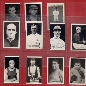 1923 CARTÕES DE CAMPEÕES ESPORTIVOS x11 - Cartões esportivos originais - The Champion Magazine - Boxe, críquete, corrida de cavalos, futebol, natação (RQ02)