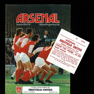 50. Geburtstag - 1975 ARSENAL v SHEFFIELD UTD - ARSENAL Fußballprogramm & Ticket - März 1975 - League Abteilung I - Fußballfangeschenk (RJ08)