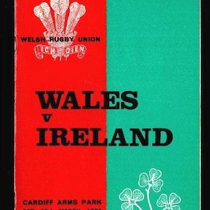 1971 WALES vs IRELAND - RUGBY Programm - Vintage März 1971 - Cardiff Arms Park - Bulldogge Union - Geschenk für einen Fussballfan (TE08)