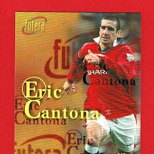 ERIC CANTONA - Tarjeta coleccionable de futbolista ORIGINAL de 1998 - Manchester United Football Club - Tarjeta de fútbol Futera n.º 91 - Regalo de fútbol (OS01)