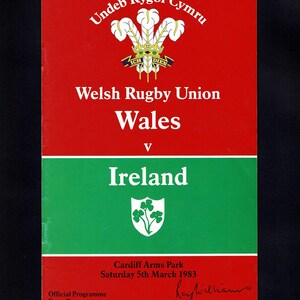 1983 WALES vs IRELAND - RUGBY Programme - Vintage March 1983 - Cardiff Arms Park - Rugby Union - Rugby Player Fan Gift - Quality (TE08)