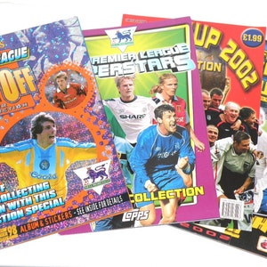 ALBUMS D'AUTOCOLLANTS DE FOOTBALL vintage - Albums vides de cartes à collectionner / d'autocollants inutilisés - 1998 1999 2002 - Merlin Topps Z.P.L. - Cadeau pour fan de football (PD04)