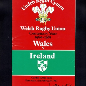 1981 WALES vs IRELAND - RUGBY Programme - Vintage February 1981 - Cardiff Arms Park - Rugby Union - Rugby Player Fan Gift - Quality (TE08)