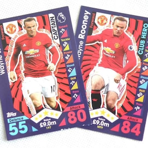 2 x WAYNE ROONEY - Carte da collezione di calciatori - Manchester United e Inghilterra - Topps Premier League - Regalo per tifosi di calcio (OS01)