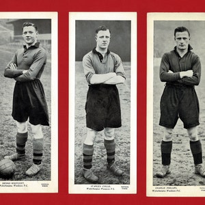 WOLVERHAMPTON WANDERERS F.C. Tarjetas de FÚTBOL de la década de 1930 - Tarjetas originales grandes - Retratos del panel de tiempos de actualidad - Regalo de fútbol de tres jugadores (SK24)