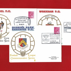 3x FOOTBALL POSTAL COVERS 1970s - Queen&#39;s Park Rangers / Wrexham / Blackpool Football Clubs - First Day Stamp Covers. Soccer Fan Gift (SL07)