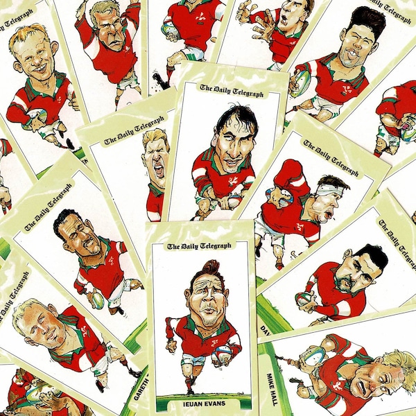 WALES RUGBY CARDS - World Cup Rugby Union 1995 - Daily Telegraph Trade Card Set - Welsh Rugby Union Players - Fan Gift - Six Nations (VC17)
