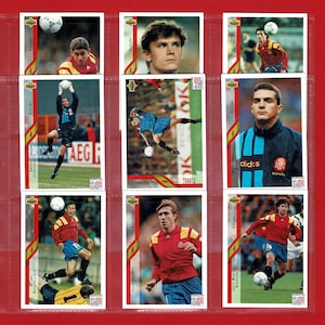 FUTEBOLISTAS DA ESPANHA - Cartões colecionáveis originais de futebol de 1994 - Copa do Mundo de 94 dos EUA - Cartões vintage de jogadores de futebol espanhóis (OS01)
