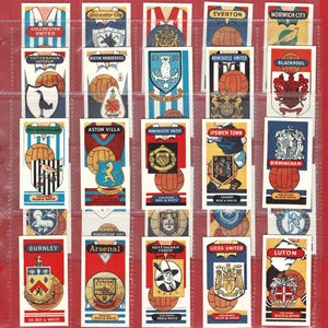 CLUBES E INSÍGNIAS DE FUTEBOL DA DÉCADA DE 1960 - Conjunto de cartas colecionáveis - Times de futebol britânicos - Excelente estado - Conjunto de futebol original (OS01)