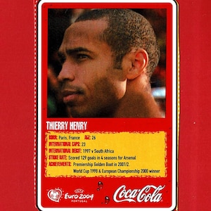 THIERRY HENRY - Coca Cola Football Trade Card - Grande carte originale - Arsenal F.C. & France - Cadeau pour fan de football Gunners (OS01)