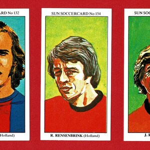 GRANDES FUTBOLISTAS HOLANDESES - Tarjetas de fútbol del periódico Sun - Tarjetas de fútbol originales de 1978/1979 - Holland Internationals inc. Johan Neeskens (RI05)