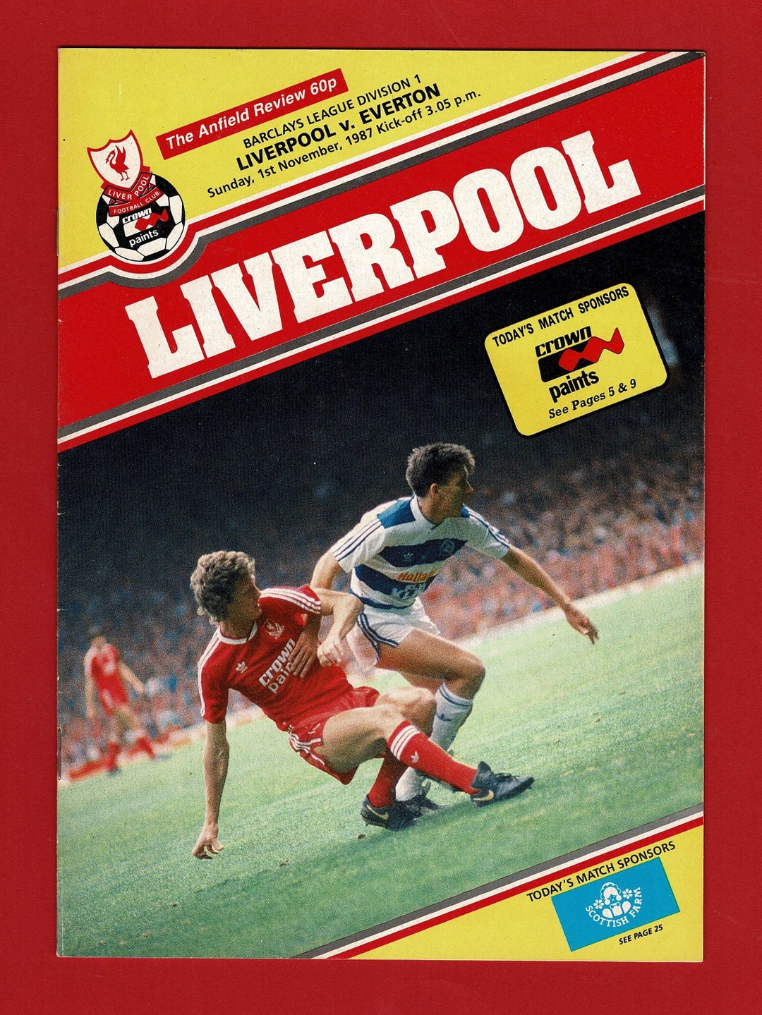 1987 LIVERPOOL Football Programme Liverpool V EVERTON