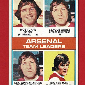 ARSENAL FC - Carta Gum del calciatore ORIGINALE del 1977 - Arsenal Football Club - Carta da calcio Topps Gum - Regalo per tifosi di calcio (RI05)