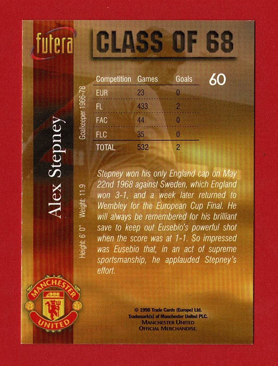 ALEX STEPNEY - Original 1998 Footballer Trading Card - Manchester ...