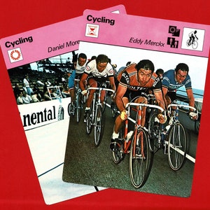CARTE SPORT CICLISMO - Ciclisti Eddy Merckx & Daniel Morelon - Tour De France - Edizioni Recontre S.A. 1977 Carte da collezione grandi (VC09)