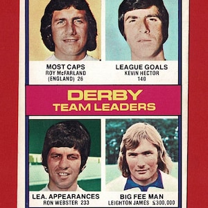 DERBY COUNTY - Carta Gum del calciatore ORIGINALE del 1977 - Derby County Football Club - Carta da calcio Topps Gum - Regalo per tifosi di calcio (RI05)