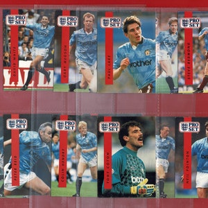 MANCHESTER CITY F.C. - Tarjetas de fútbol Pro Set originales de 1990 - Tarjetas coleccionables de fútbol - División 1 - Regalo para fanáticos del fútbol del Manchester City (SH16)