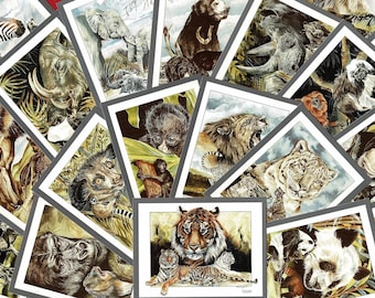 ENDANGERED WILD ANIMALS - Excellent Trade Card Set - Animals in Danger of Extinction - Gorilla. Rhino. Leopard. - Education - School (VC15)