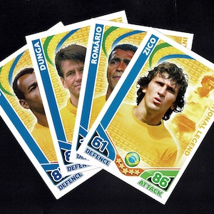 FUTBOLISTAS BRASILEÑOS Zico, Cafu, Dunga, Romario - Tarjetas coleccionables originales de leyendas del fútbol brasileño - Topps - Regalo para fanáticos del fútbol de la Copa Mundial (OS01)