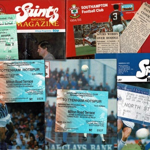 5x TOTTENHAM HOTSPUR gegen Southampton / Norwich City F.C. Fußball Sendungen - 1980er & 1990er Jahre - incl. Tickets und Ausschnitte - Fußball Geschenk (PG04)