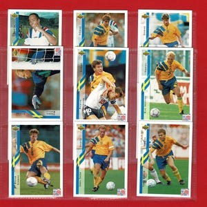 Jogadores de futebol da Suécia - Cartões colecionáveis originais de futebol de 1994 - Copa do Mundo de 94 dos EUA - Cartões vintage de jogadores de futebol suecos (OS01)
