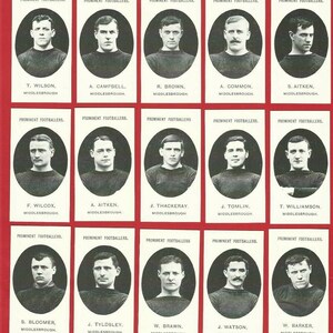 MIDDLESBROUGH FC - VOETBALkaartenset - Taddy Prominent Footballers Herdrukkaartenset van Nostalgia Cards - Voetbalteamspelers (PC02)