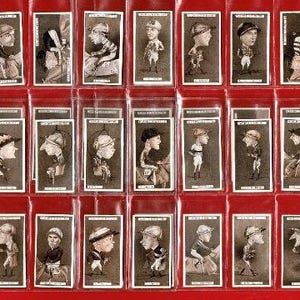 CARICAATURES DE COURSES HORAIRES DE 1925 - Jeu de cartes Original British Cigarette Tobacco - États-Unis / Grande-Bretagne Jockeys. Dresseur de chevaux - Fans de courses hippiques ? (UN09)