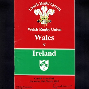 1985 WALES vs IRLAND - RUGBY-program - Vintage mars 1985 - Cardiff Arms Park - Rugby Union - Original rugbygåva (TE08)